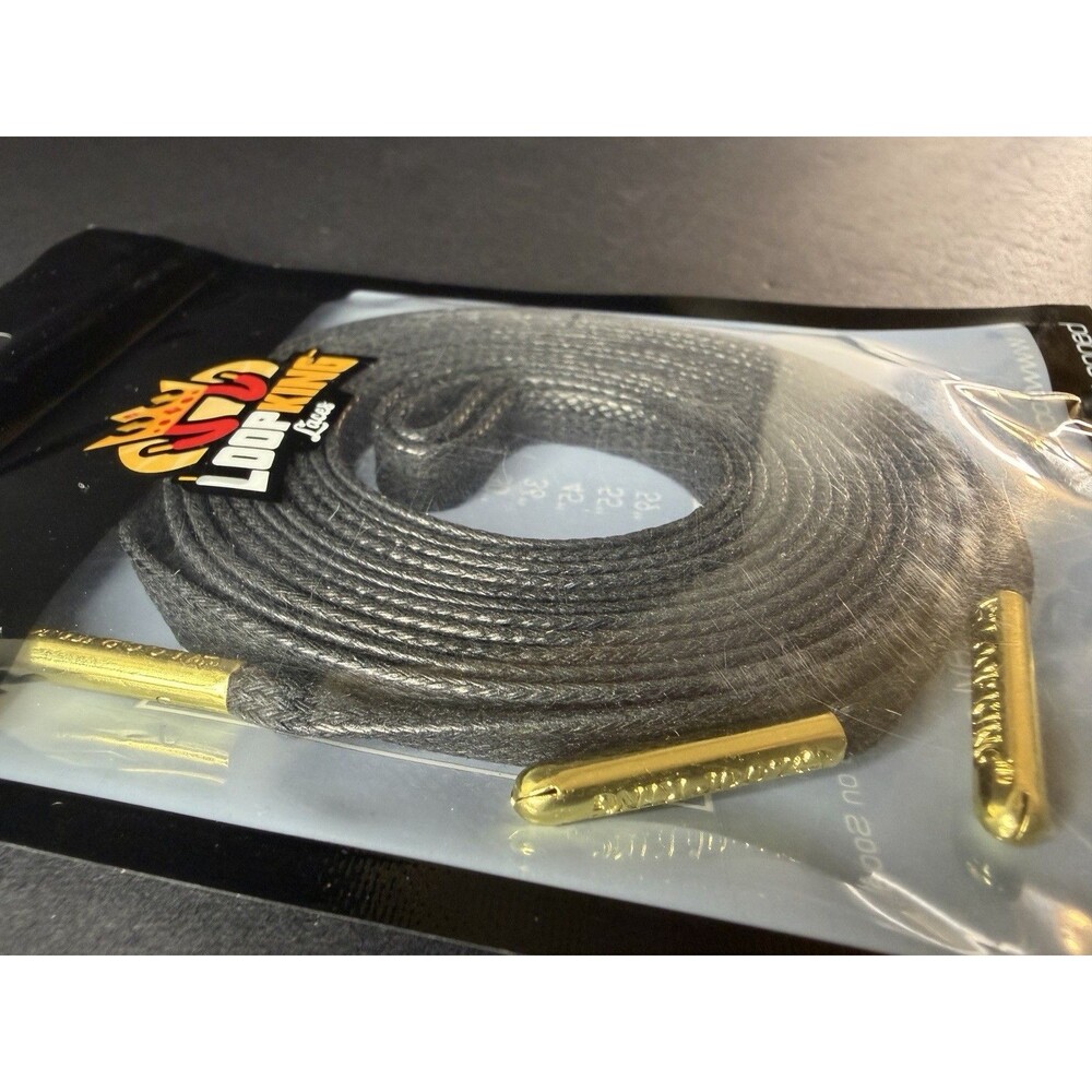 Loop King Laces 1 Pair Luxury Flat Shoe Laces- Black with Gold Tips- 45”/114cm